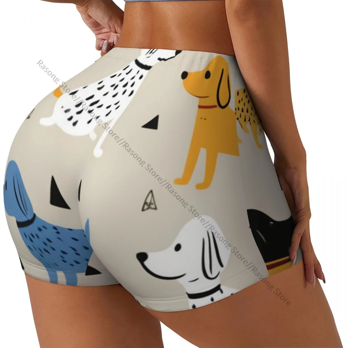 

Шорты для бега с эффектом пуш-ап, эластичные, с утягивающим эффектом, с рисунком мультяшных собак, спортивные шорты, женская одежда для спортзала