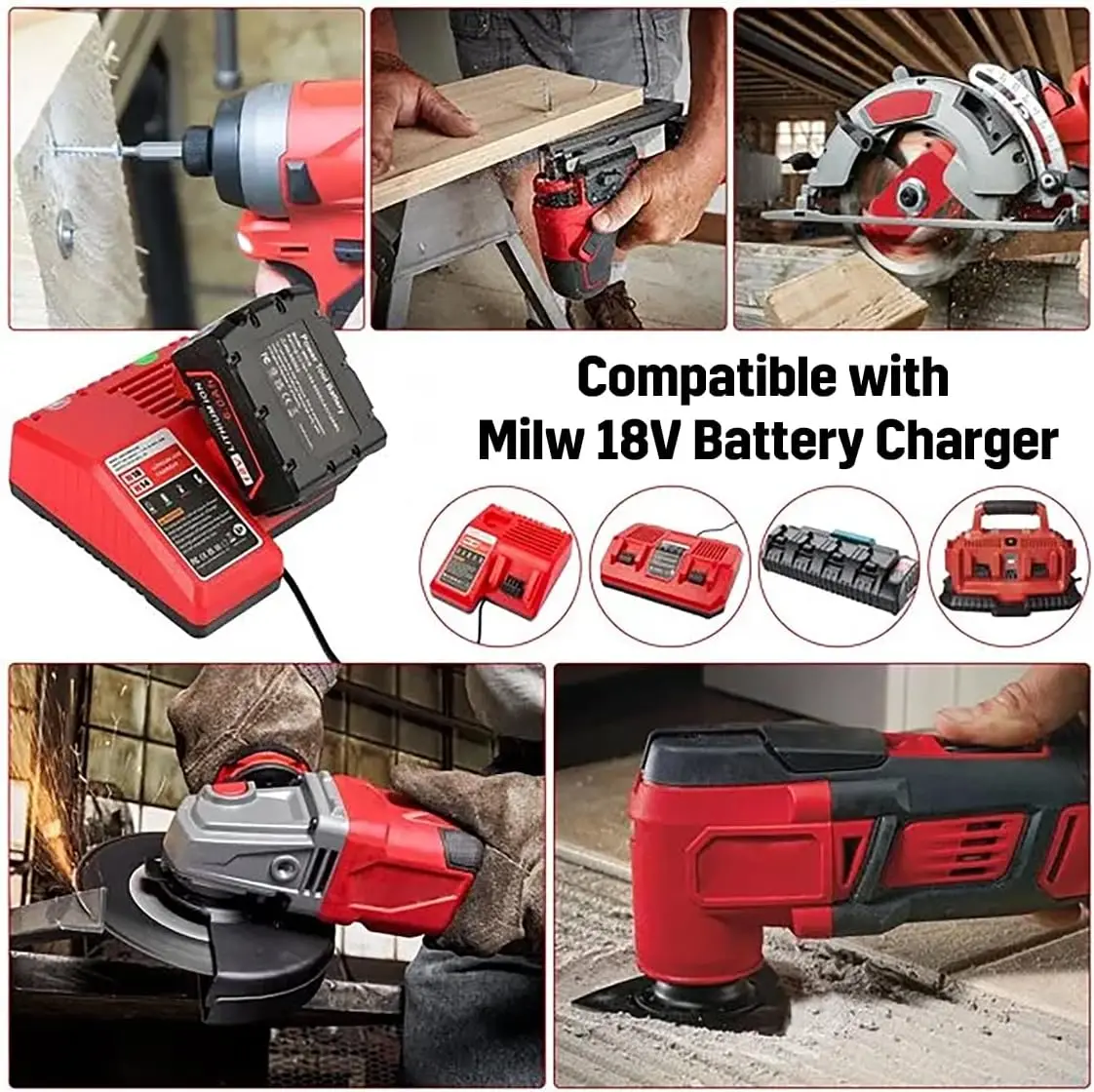 Baterie VINIDA M18 5.0Ah Náhrada za akumulátorové elektrické nářadí Milwaukee M-18 Lithium-iontová baterie Pin - náhled 5