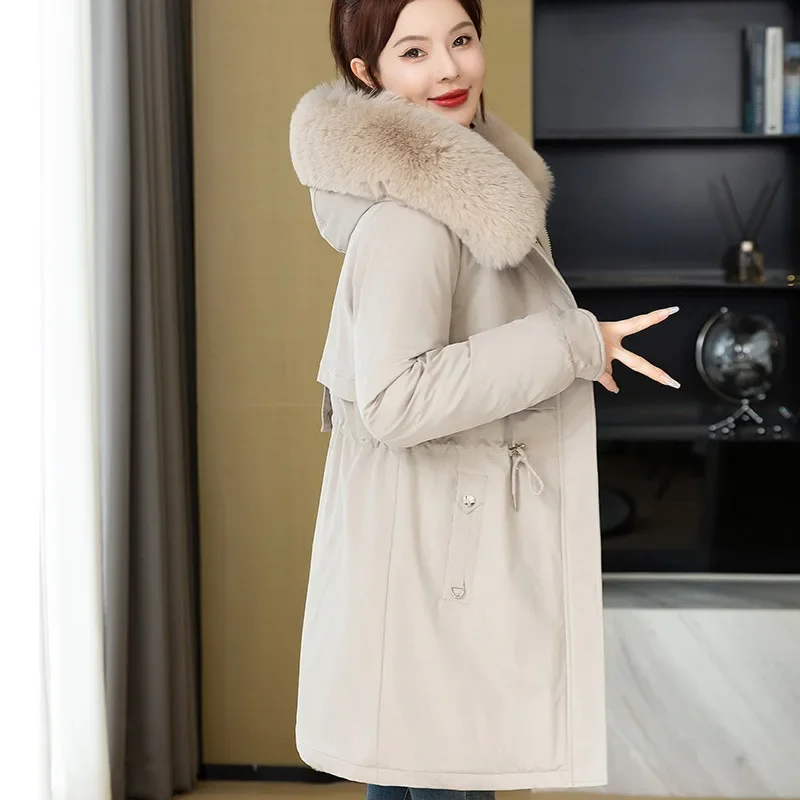 2024 New Cotton Jacket Women's Medium To Long Korean Edition Loose Large Down Cotton Jacket Female Pie Overcomes Cotton Coat