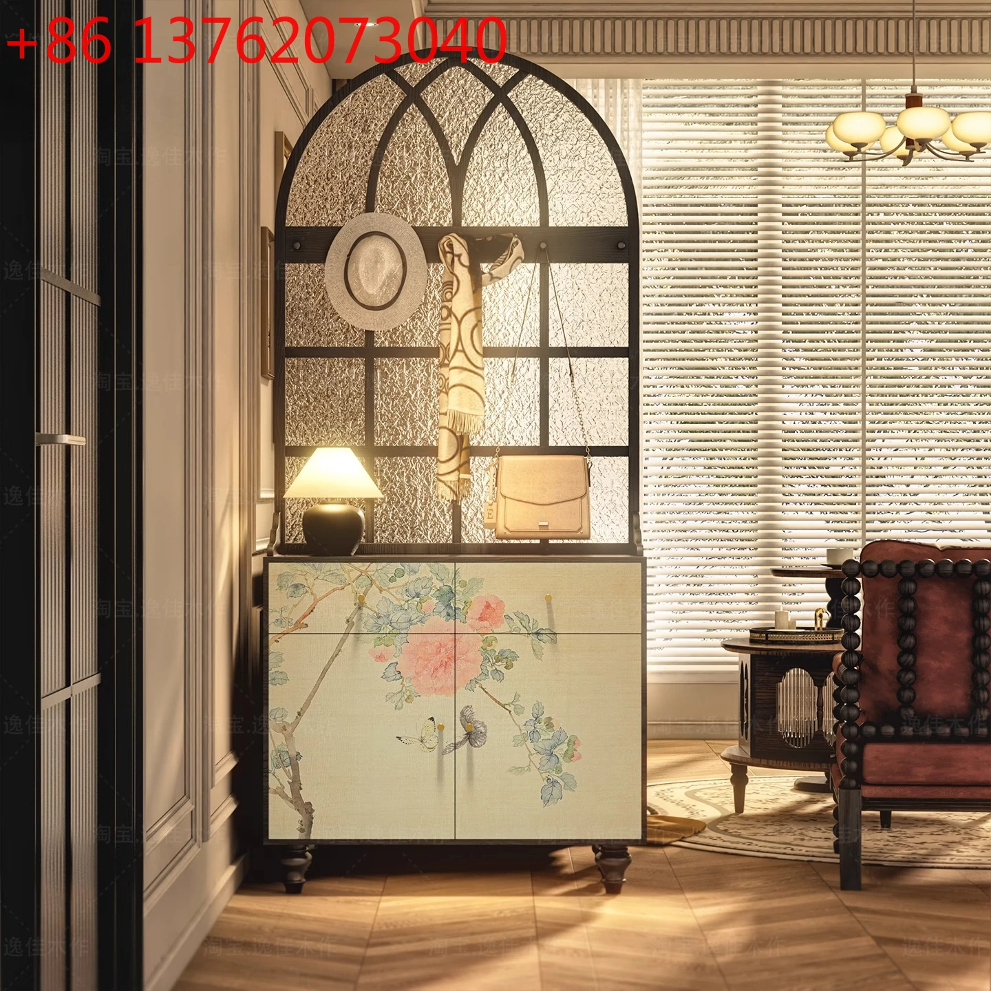 

Новая китайская перегородка, встроенный шкаф для гостиной, входной щит из цельного дерева, стеклянный входной шкаф