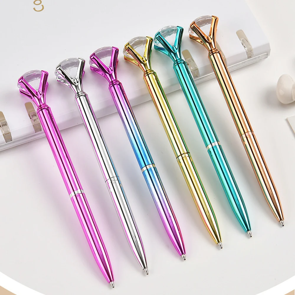 Big Diamond Crystal Ballpoint Pen Custom Logo Rotating Pen Luxury Wedding Birthday Gift Office School Stationery Advertising Pen