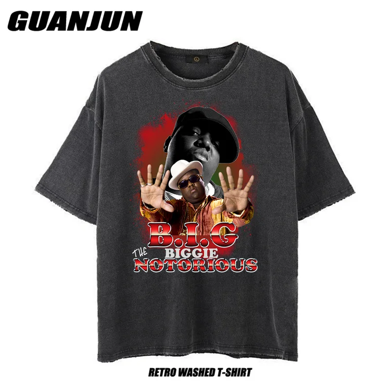 

Biggie Hip Hop Rap Unisex T-Shirt Men Women Washed Oversized T Shirt Graphic Tshirts Summer Harajuku Fashion Streetwear Tops