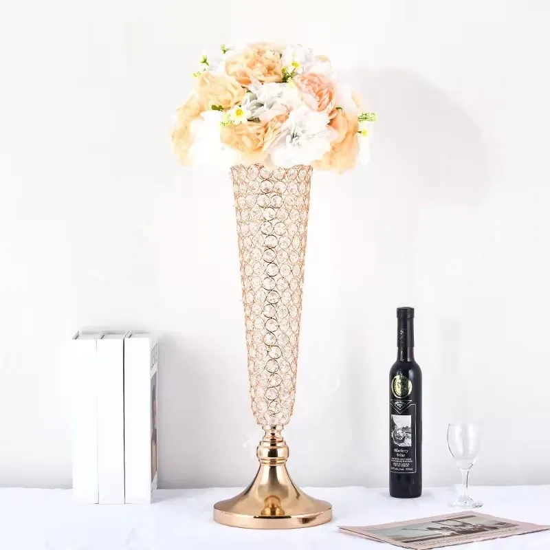 

Crystal Wedding Centerpiece, Table Flower Vase, Wedding Decoration, Trumpet Vases, Gold and Silver Flower Ball Stand, 10Pcs