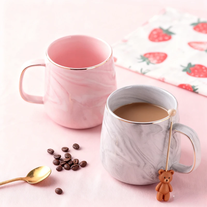 Tasse en céramique rose/grise style nordique marbré avec bord doré, tasse à café, tasse à petit-déjeuner, cadeau de Saint-Valentin, tasses à eau pour couple