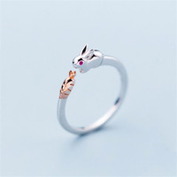 New Simple Cute Rabbit Bunny Creative 925 Sterling Silver Jewelry Sweet Animal Creative Exquisite Crystal Opening Rings  R125