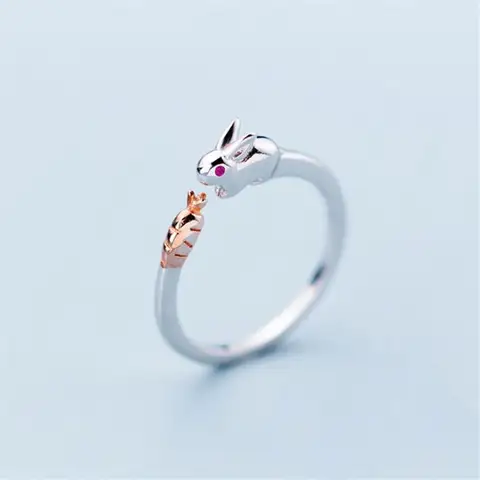New Simple Cute Rabbit Bunny Creative 925 Sterling Silver Jewelry Sweet Animal Creative Exquisite Crystal Opening Rings  R125
