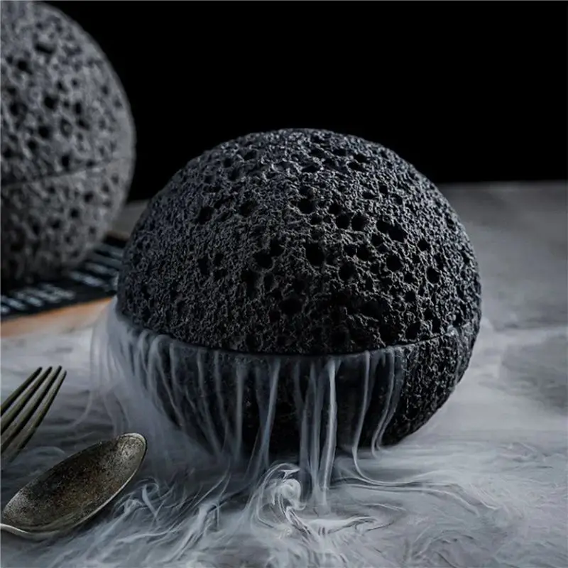 AT02-2X Japanese Planet Volcanic Stone Artistic Conception Dish Pendulum Seafood Sushi Sashimi Ice Plate Smoke Plate,12CM