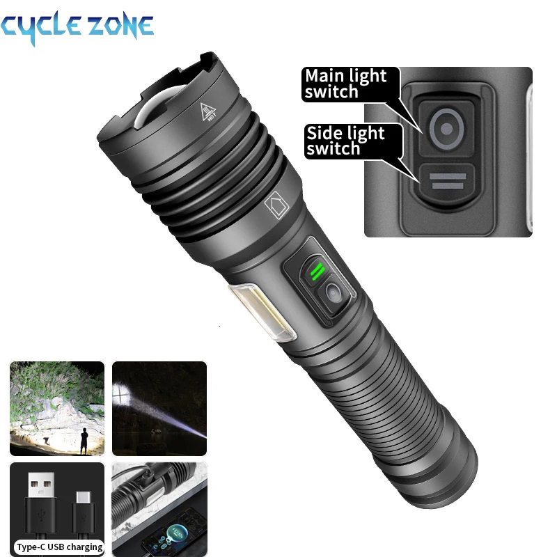 Powerful LED Flashlight XHP70 Super XHP160 High Power Torch Light USB Rechargeable Lamps Tactical Flashlight 18650 Lantern Camp