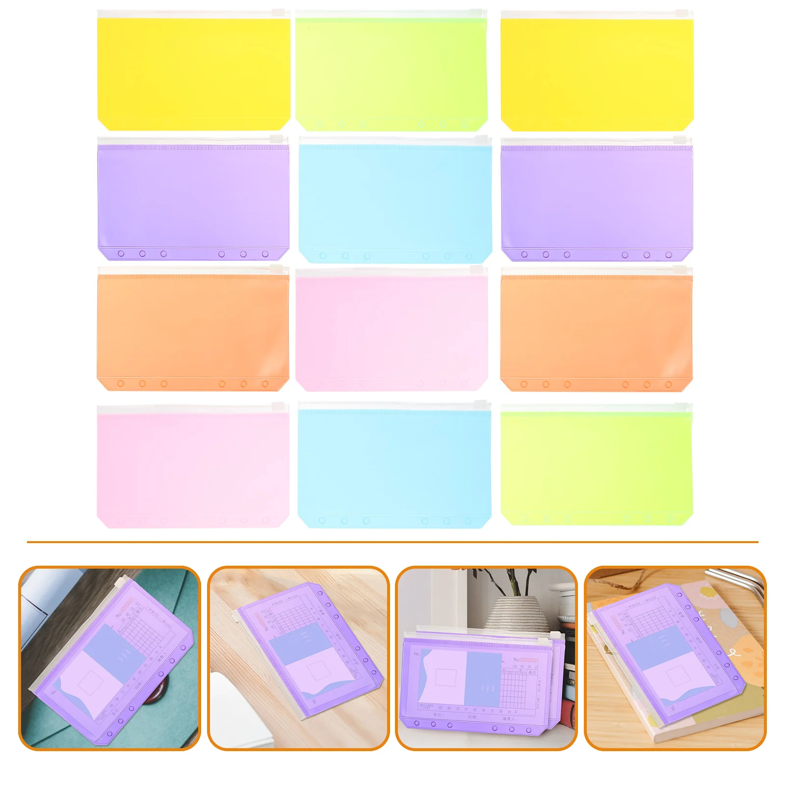 12 Pcs Zipper Bag Binder Pouch Loose Leaf Bags Cards Holder Multipurpose Blinder Pouches Holes Pockets Folders