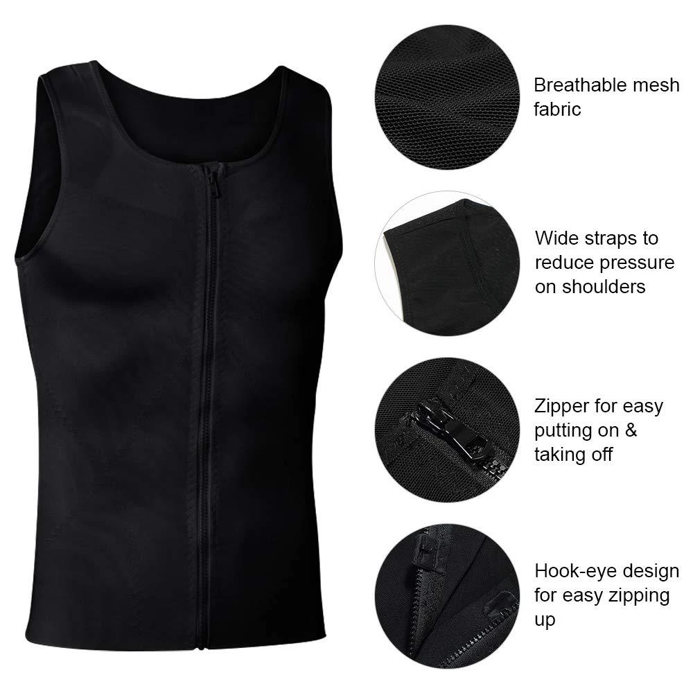 Men Body Shaper Compression Tank Top with Zipper, Breathable Slimming Undershirt, Tummy Control Shapewear Vest for All Day Wear view 5