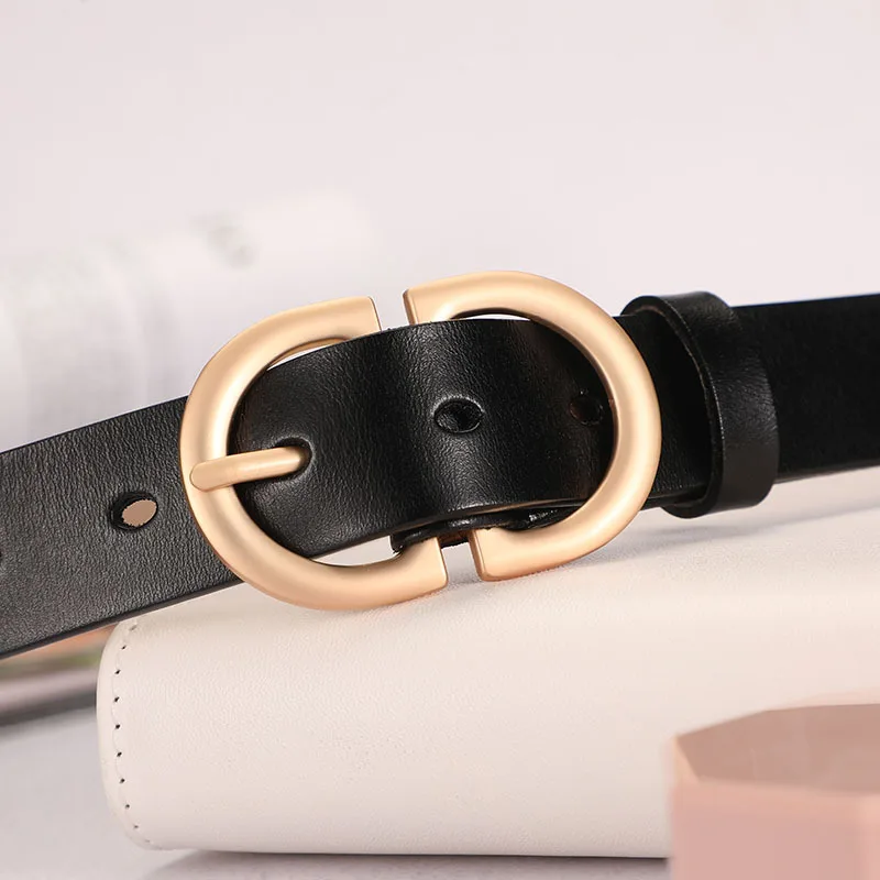 High End Genuine Leather Women\'s New Gold Buckle Cowhide Belt Decoration Jeans Casual Pants Fashion Metal Needle Buckle