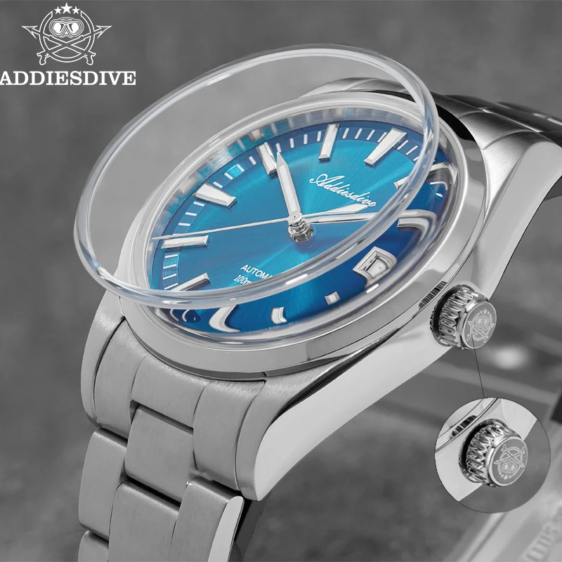 ADDIESDIVE-reloj automático de lujo para hombre, de alta calidad, NH35, mecánico, buceo, 100m, resistente al agua, K1, cristal de burbuja, acero luminoso