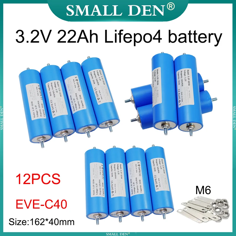 12PCS New 3.2V 22Ah Lifepo4 Rechargeable battery EVE Grade A DIY 12v 24v 36v E-Tricycle scooter motorcycle Solar Lamp Power tool