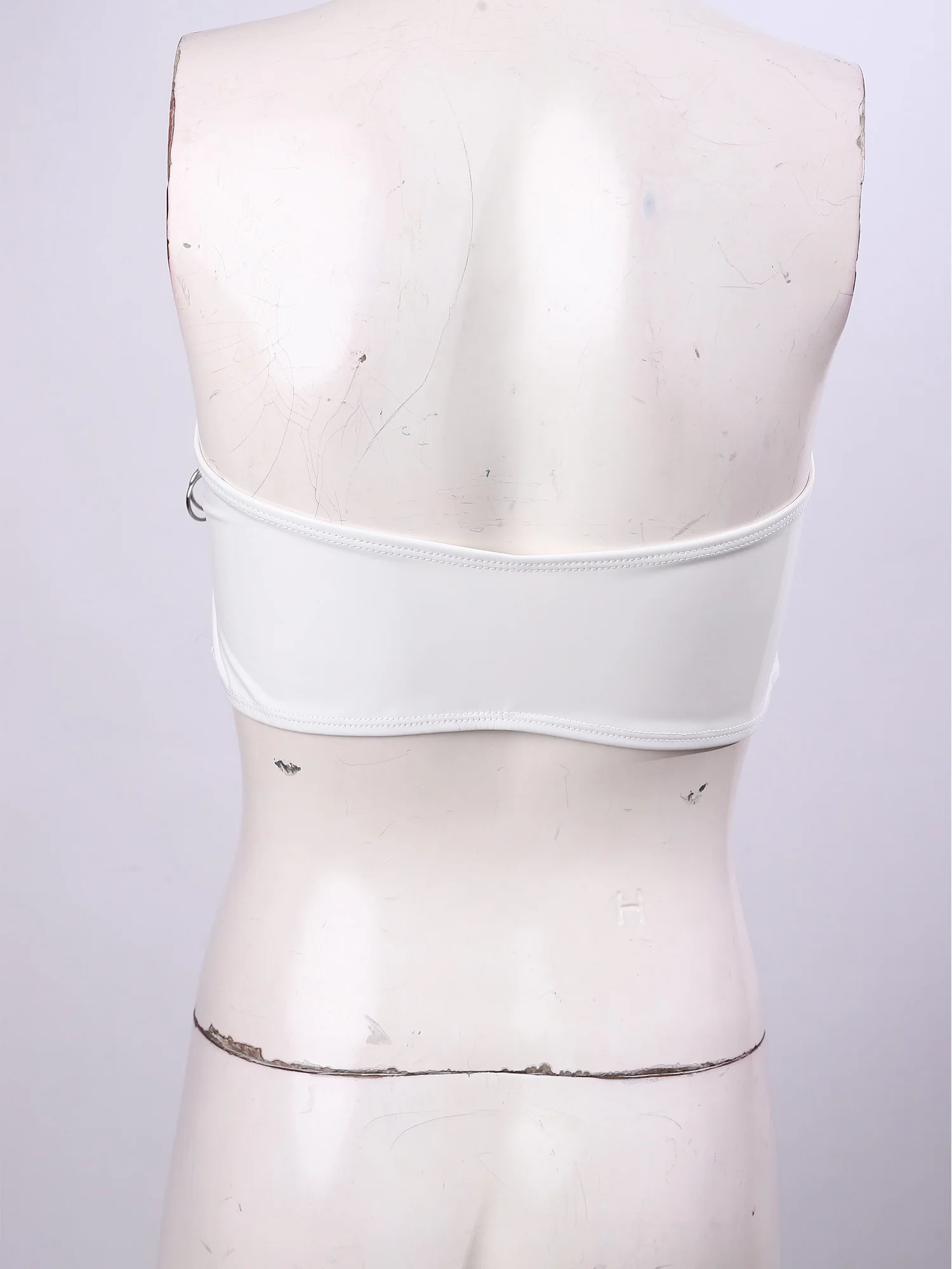 Women Glossy PU Leather Bustiers Bandeau Crop Top Strapless Zipper O-ring Tube Bra Bralette Corset for Nightclub Rave Party - view 5