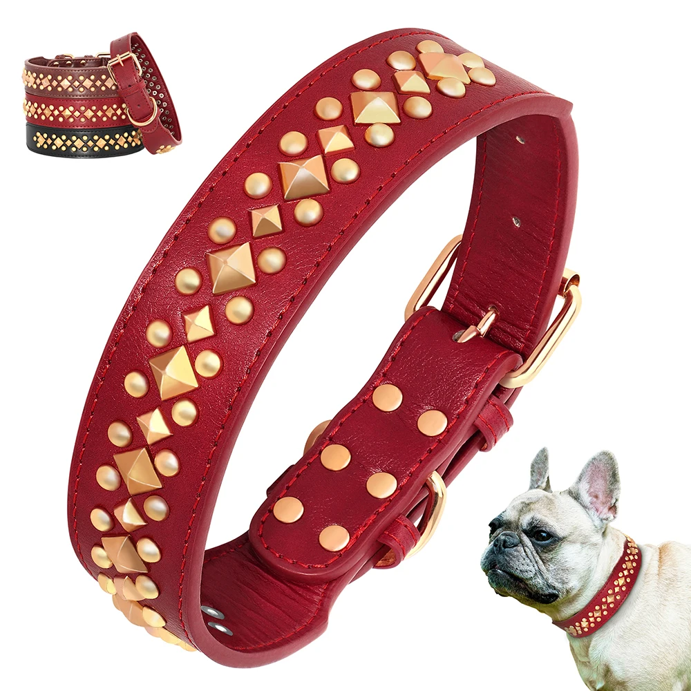 

Durable Leather Dog Collar Spiked Studded Dog Collars Adjustable Pet French Bulldog Shepherd Pug Necklace for Small Large Dogs