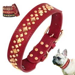 Durable Leather Dog Collar Spiked Studded Dog Collars Adjustable Pet French Bulldog Shepherd Pug Necklace for Small Large Dogs