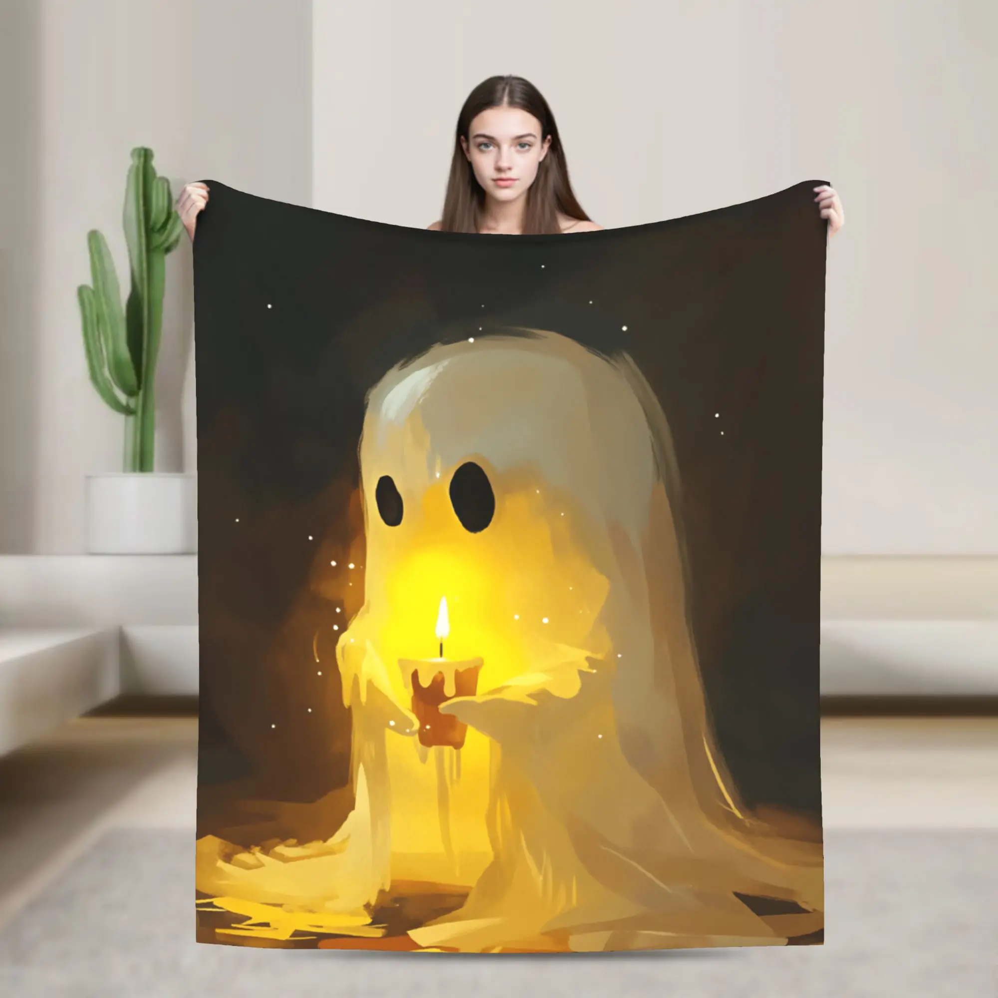 Ghost Diamond Art Cozy Blanket For Bedroom  Pattern Throw Blanket Winter Plane Travel Flannel Bedspread