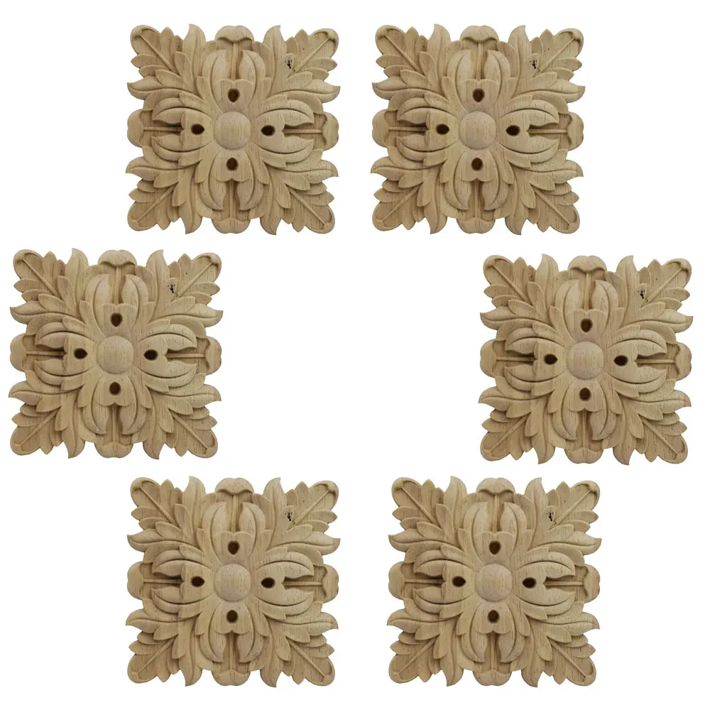 

6 Pcs Vintage Square Wood Carved Decal Corner Onlay Applique Frame Furniture Wall Unpainted Home Cabinet Door Decor Crafts