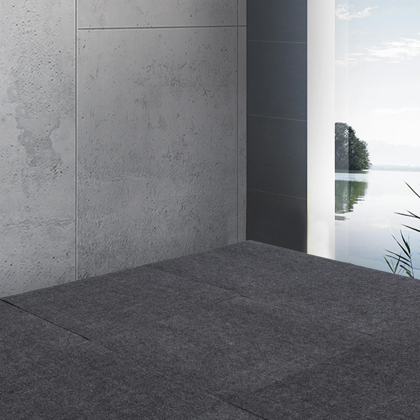 15 قطعة 24 × 24 باللون الرمادي الداكن، سجادة ذاتية اللصق، بلاط سجادة قابل للتقشير والعصا التجارية، وسادة كتم IXPE بسمك 0.18 بوصة #4