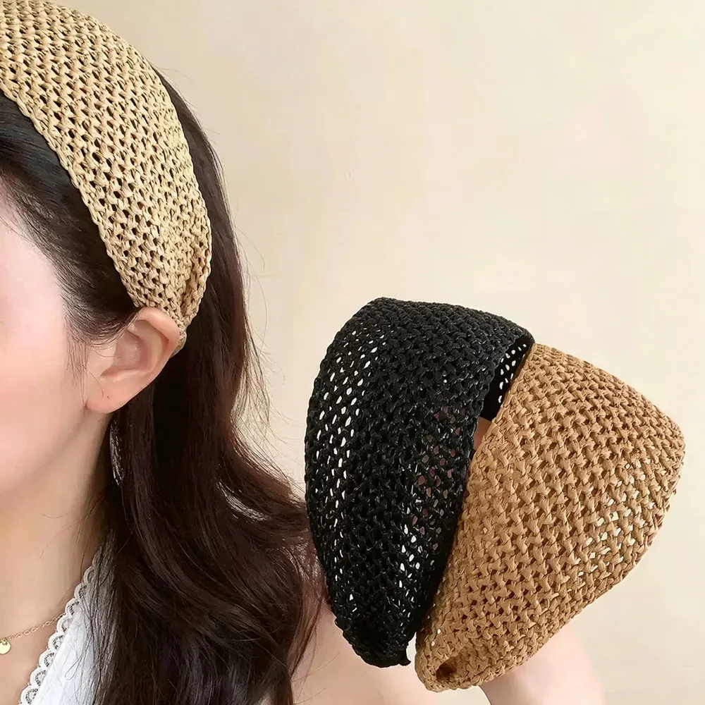 

1PC Straw Headband Women Elegant Wide Hair Hoop Makeup Wash Face Headwear Vacation Female Hairbands Headdress Hair Accessories