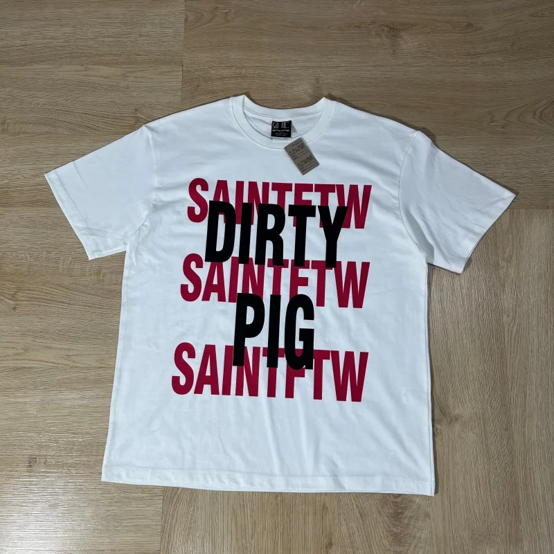 New Summer Men's/Women's Overlapping Letter Print White Loose-Fitting Casual Cotton Round-neck SAINT T-shirt
