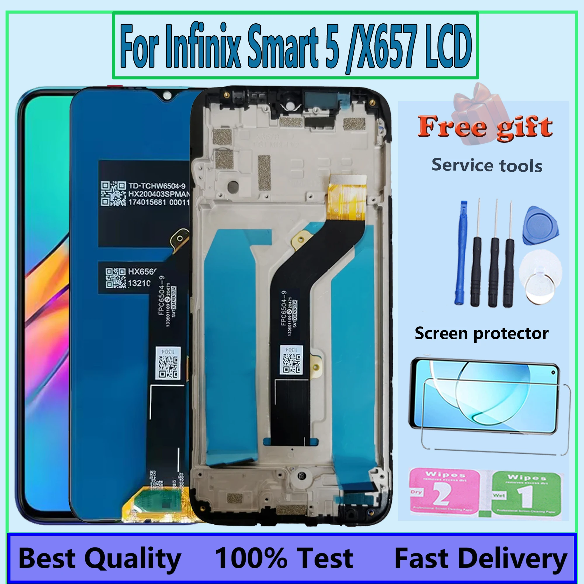 Дисплей 6,6 дюймов pantalla для Infinix Smart 5 с рамкой, зеркальный ЖК-дисплей, сенсорный экран, дигитайзер X657, запасные части для ремонта