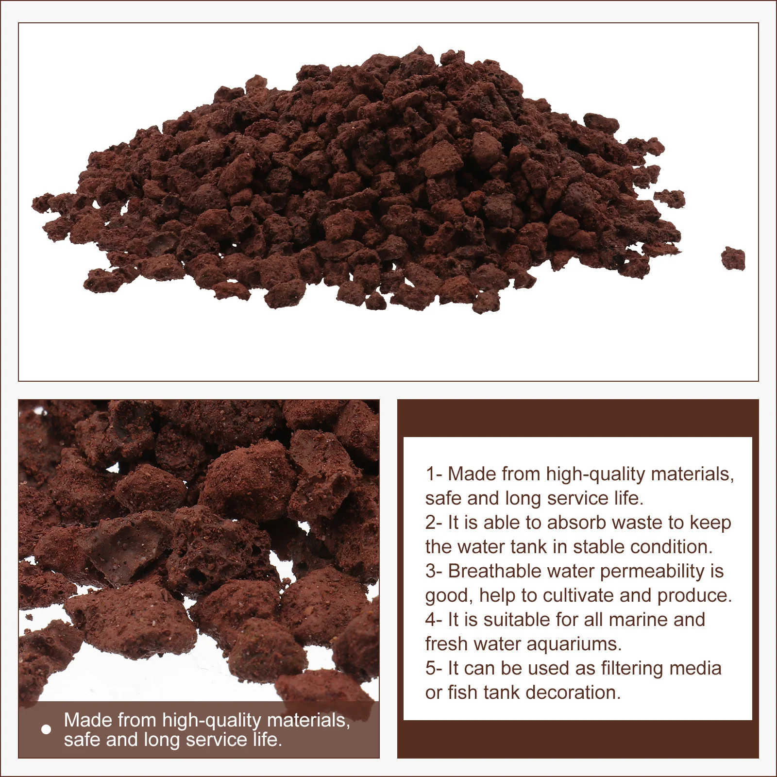 

500g Volcanic Rocks Dark Red Aquarium Filter Stone Effective Filtration Material Fish Tank Ornament Aquatic Habitat Filter Media