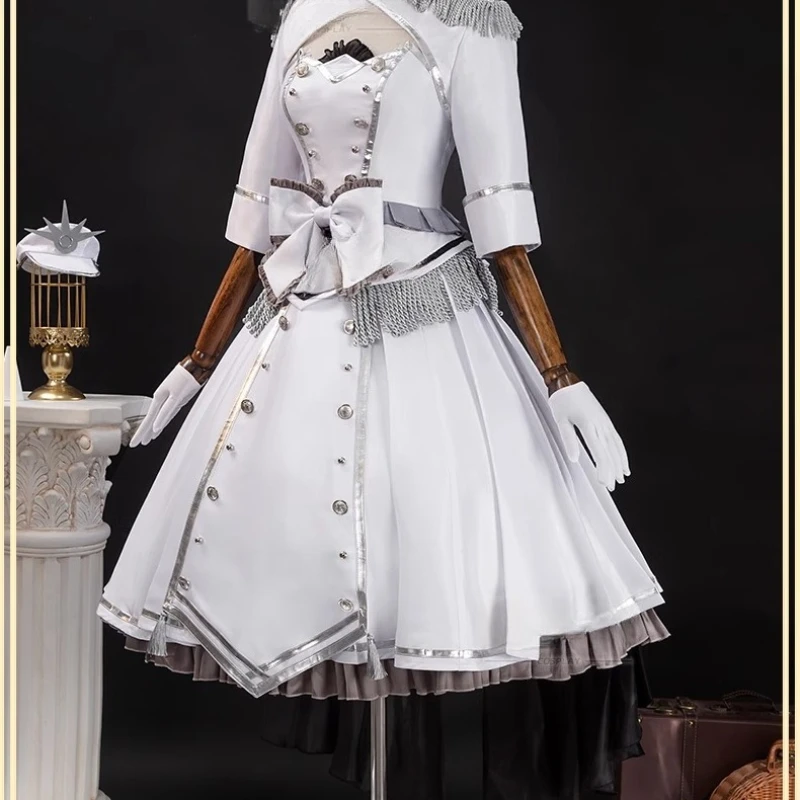 معركة كوس زي أنثى الملكة الأبيض تأثيري حلي لعبة فستان الدعاوى هالوين حفلة لوليتا فستان المرأة سترة تنورة مجموعة