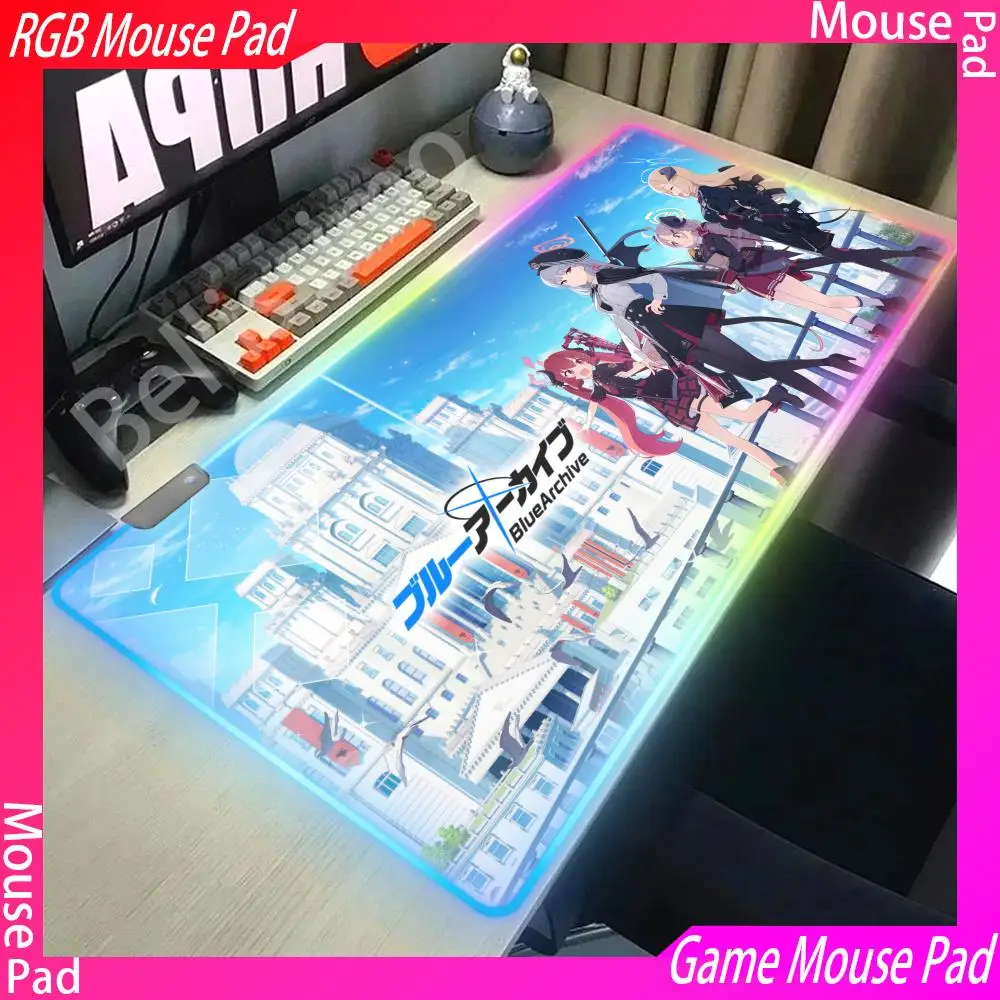 Blue Archive Game RGB Pc Gamer Keyboard Mouse Pad Mousepad LED Glowing Mouse Mats Rubber Gaming Computer Mausepad