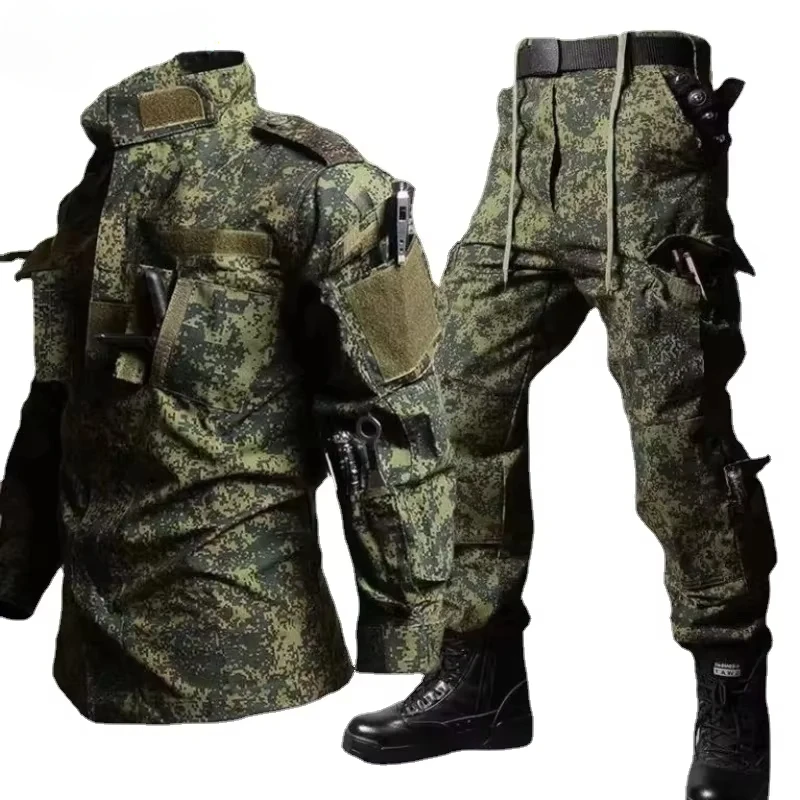 Multi Pocket Camouflage Training Set Mens Thin Wear-resistant Tactical Suit Elastic Quick Drying Outdoor Hiking Hunting Uniform