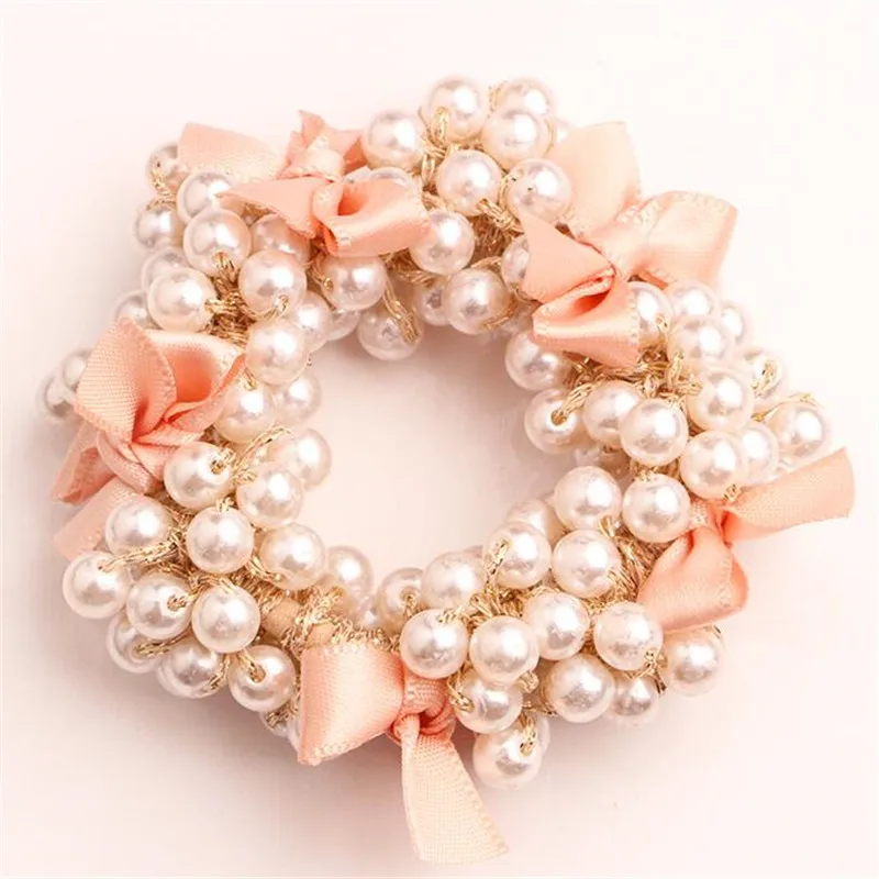 Fashion Elegant Lady Rubber Band Rope Pearl Hair Ring Girls Beaded Scrunchies Bands Ponytail Hair Accessories Elastic Headband