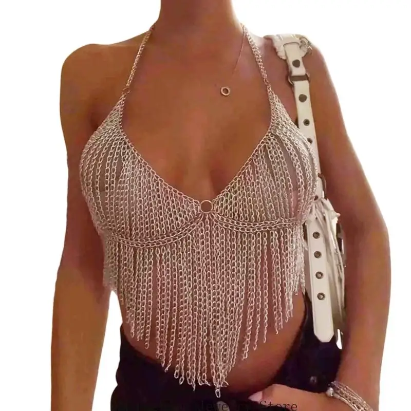 Punk Body Chain Bra Hollowed Chest Chain Raves Nightclub Body Accessories Jewelry Gifts for Women Girls Gift D0UB
