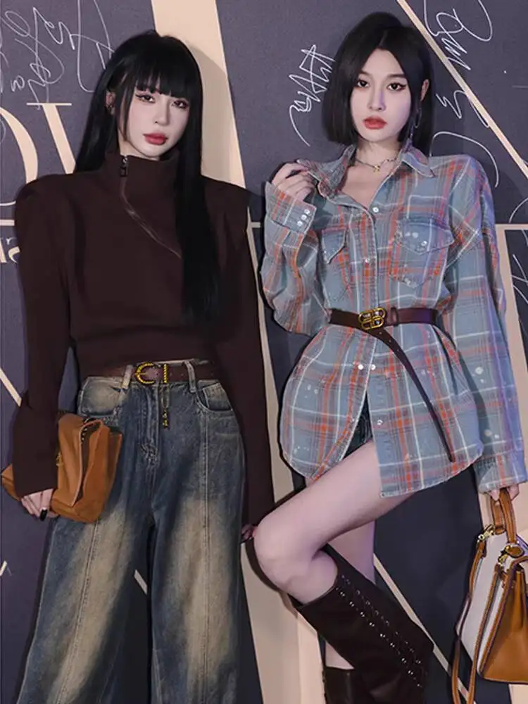 2026 Lente Sweatshirt Damesmode Hoge Hals Lange Mouw Hoodie Cool Stijlvol Schouderstuk Rits Losse Slim Fit Jas Top