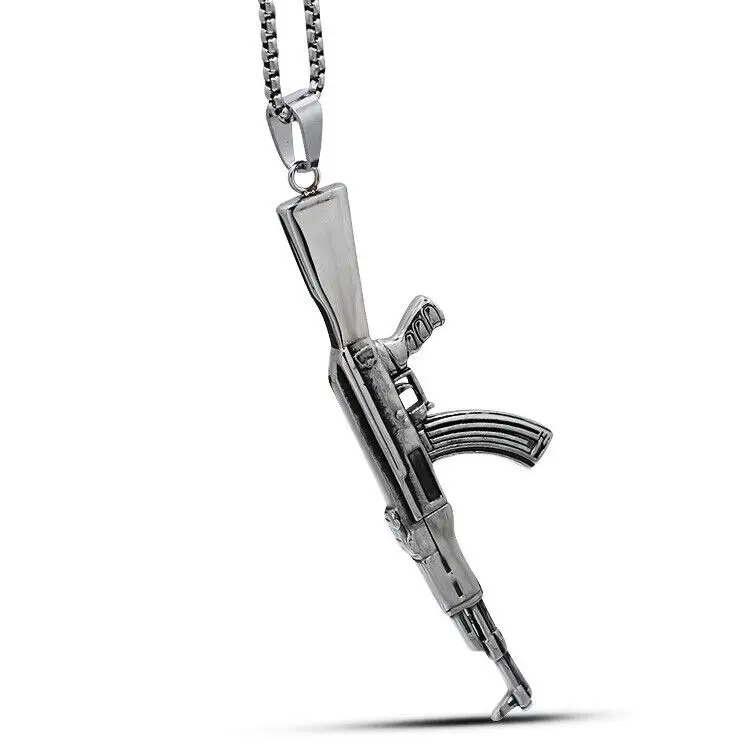 Saiye 316L Mens Stainless Steel Huge Large AK 47 Gun Pendant Necklace Chain Fashion Jewelry Wholesale