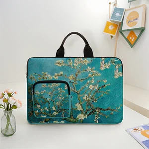 Van Gogh Almond Blossom Oil Painting Print Laptop Handbag Shockproof Notebook Case With Front Pocket For Travel Office