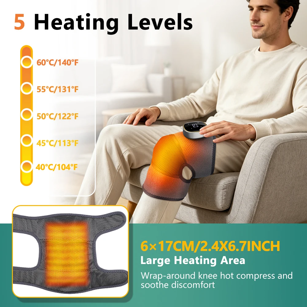 1Pc Heated Knee Massager 3-in-1 Vibrating Knee Heating Pad for Knee Elbow Shoulder Support Wrap Warm Compress Joint Protection image 2