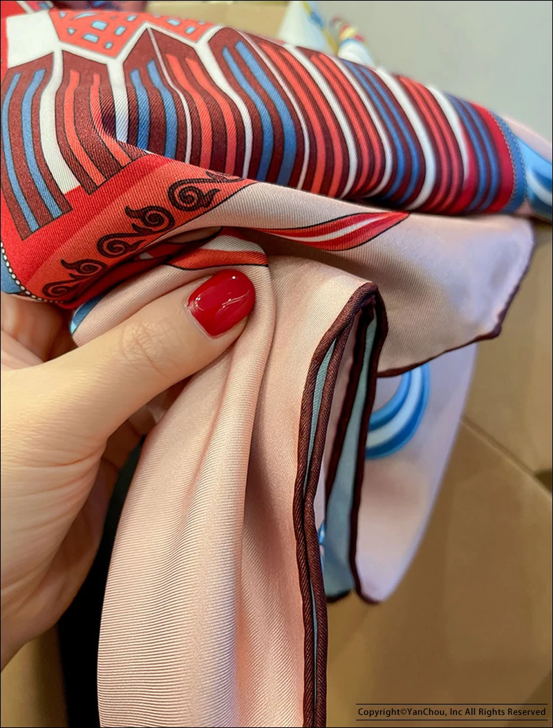 90*90CM Double-sided Scarf Woman Real Mulberry 100 Silk Scarfs Luxury Brand Designer AB Print Neck Scarves Hand Roller Shawl 18