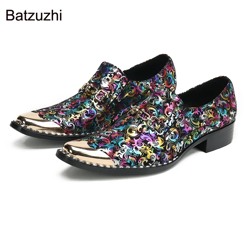 

Batzuzhi Rock Handmade Men Shoes Iron Toe Black Colorful Leather Dress Shoes Men Fashion Party and Wedding Shoes for Men, 37-46