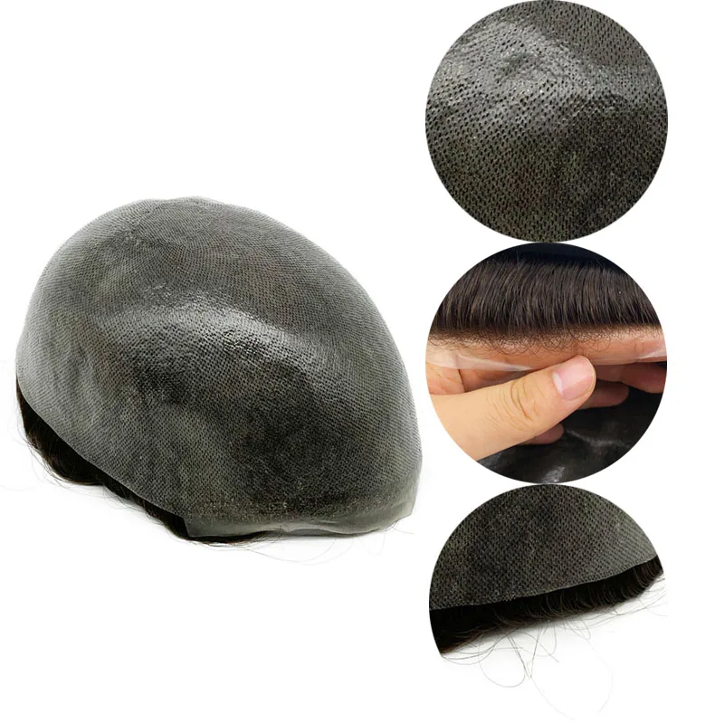 0.06mm Thickness Large Stock High Hair Density Durable Thin Skin Base Men Toupee Hair Piece For Men Natural Hairline