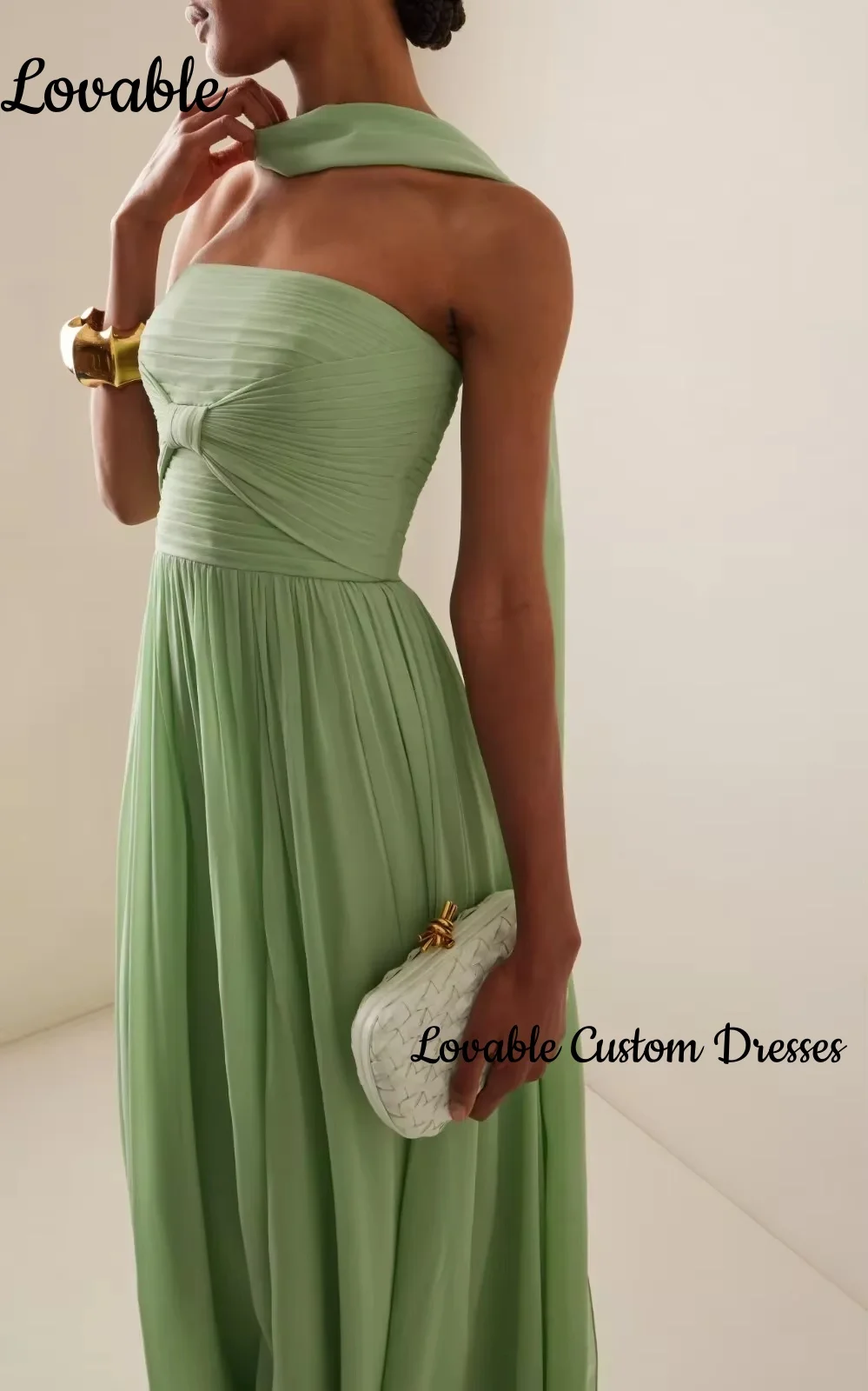 맞춤형 민소매 그린 럭셔리 드레스 이브닝 A라인 스트랩리스 우아한 여성용 드레스 플로어 길이 러플 드레스
