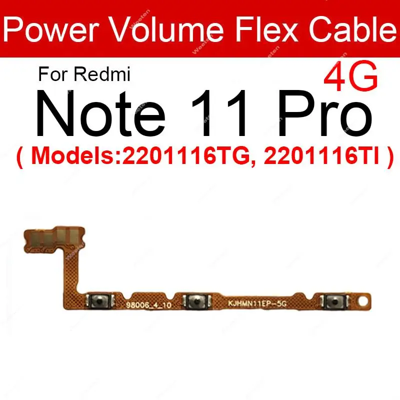 For Xiaomi Redmi Note 11 11S 11T 11E 11SE Pro Power Volume Button Flex Cable Side Key Switch Control ON OFF Button Repair Parts