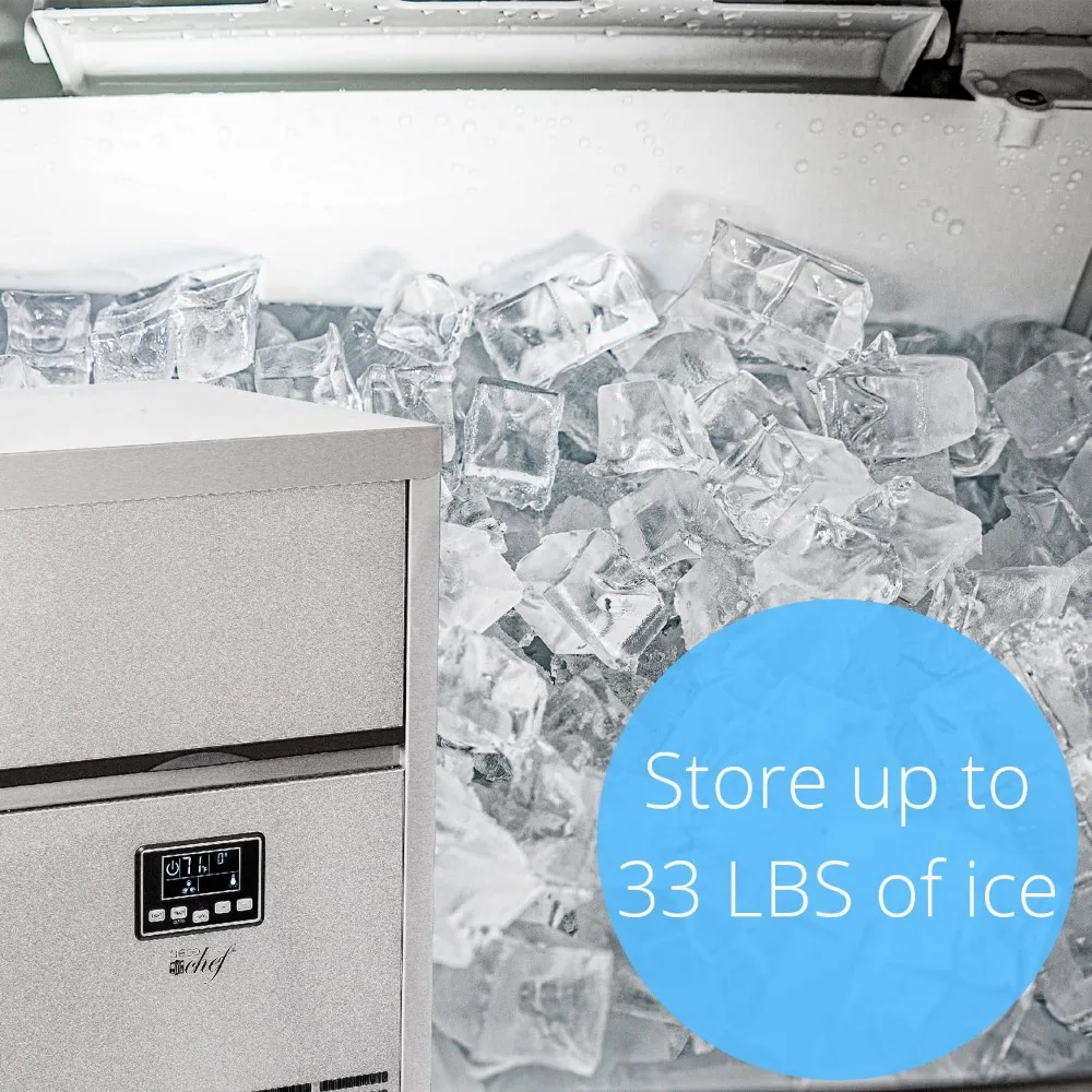 Ice Maker 99lb Every 24 Hours 33lb Storage Capacity Stainless Steel Great for Homes, Basements, Bars, Garages, Po