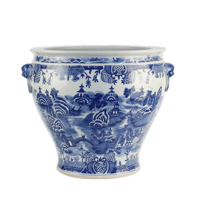 Antique Chinese Hand Painted Large Blue and White Porcelain Planter Pots Hot selling large flower pots in Jingdezhen