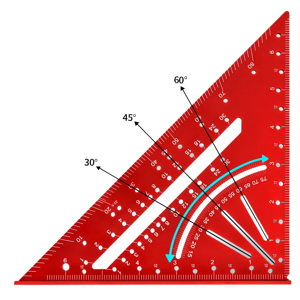 Regla triangular para carpintería, regla de ángulo recto especial de aleación de aluminio, 7 pulgadas, Inglés/métrico, 90 grados, 1 unidad