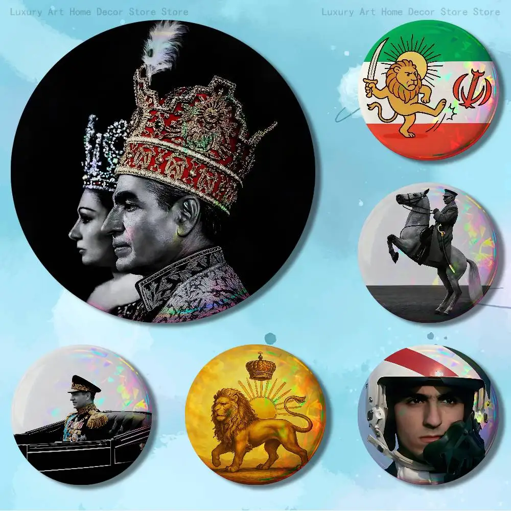 

King Mohammad Reza Shah Pahlavi Iran 32mm 58mm 75mm 44mm 25mm Anime Badges Brooches DIY Pins Decorations Birthday Gifts