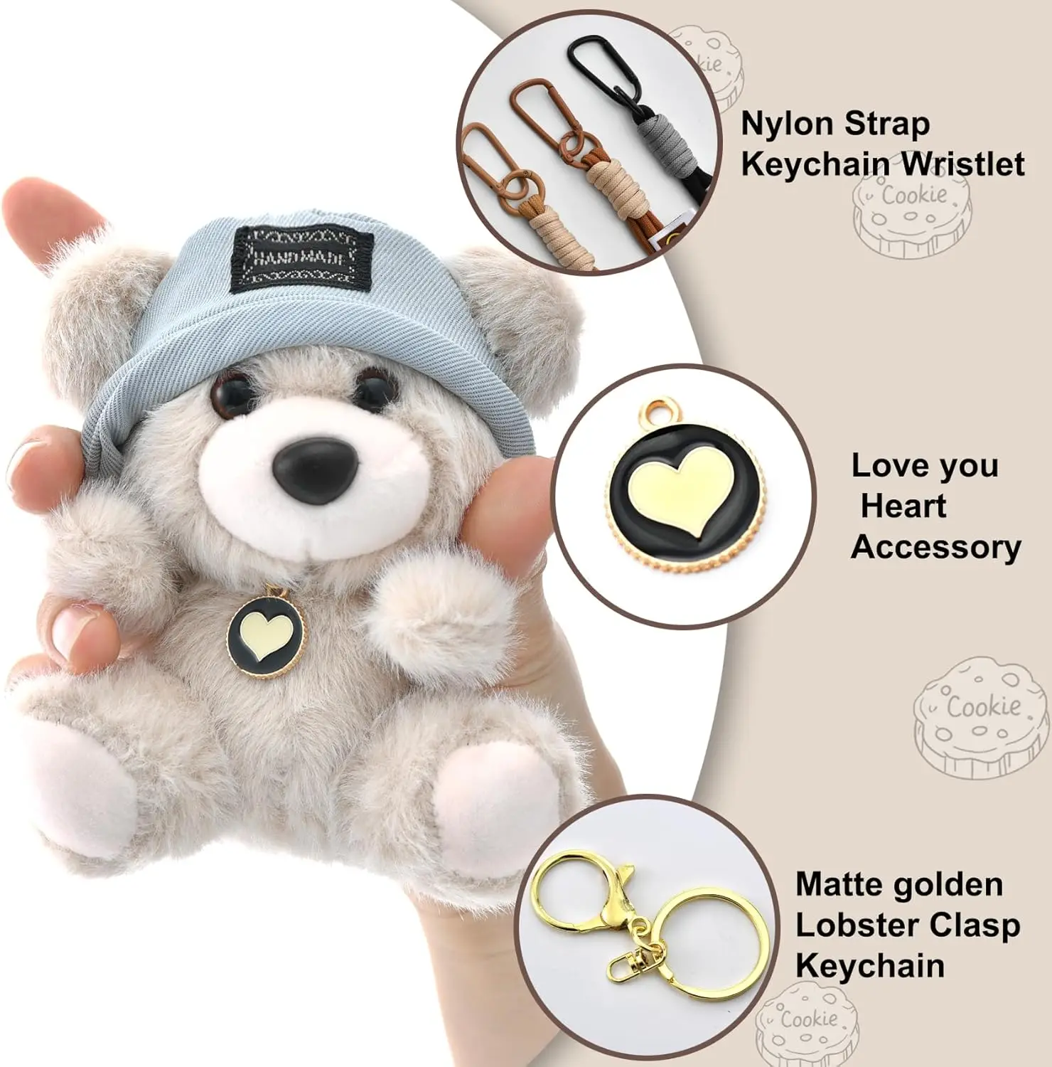 Adorable Plush Bear Keychain Charm for Handbags, Purses, Backpacks, and Car Keys - Perfect Gift