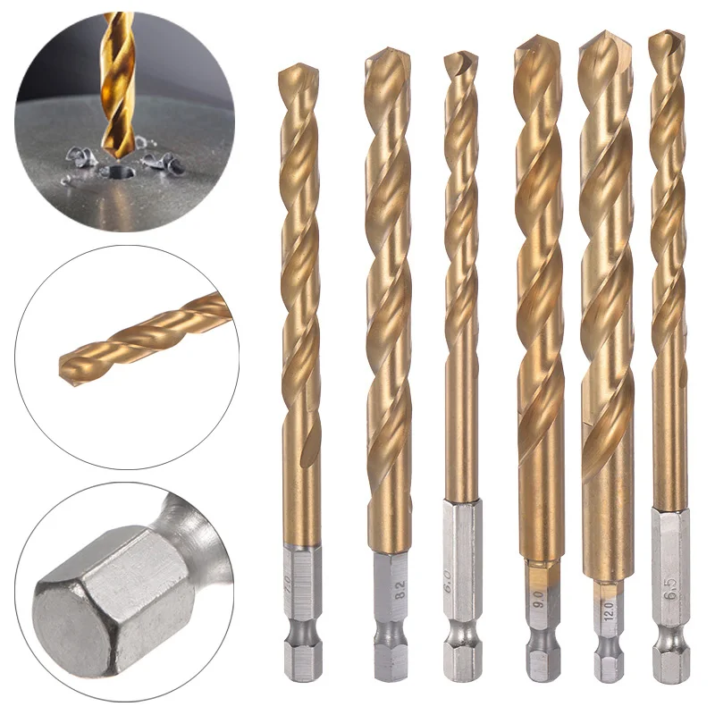 Hex Shank Titanium M35 HSS Twist Drill Bit 6/7/8/9/10/11/12/13mm Hex Twist Drill Bit with 1/4