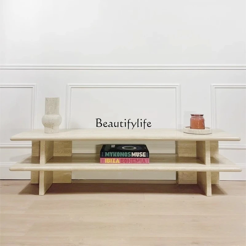 minimalist light luxury natural travertine porch table marble table