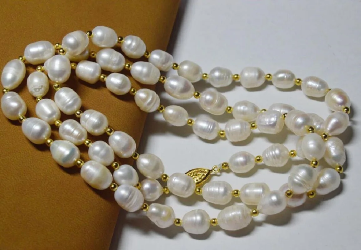 hot 9-11mm Authentic akoya Peacock white Baroque Pearl Necklace 16in 18in 20in 22in 24in 26in 28in 30in 32in 14k gold buckle