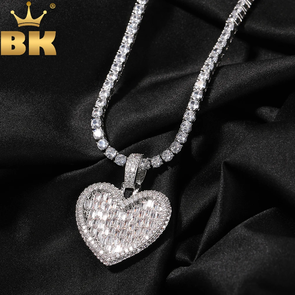 THE BLING KING New Baguettecz Heart Pendant Necklace Iced Out Shiny Cubic Zirconia Choker Hihop Jewelry For Girls Women Gift